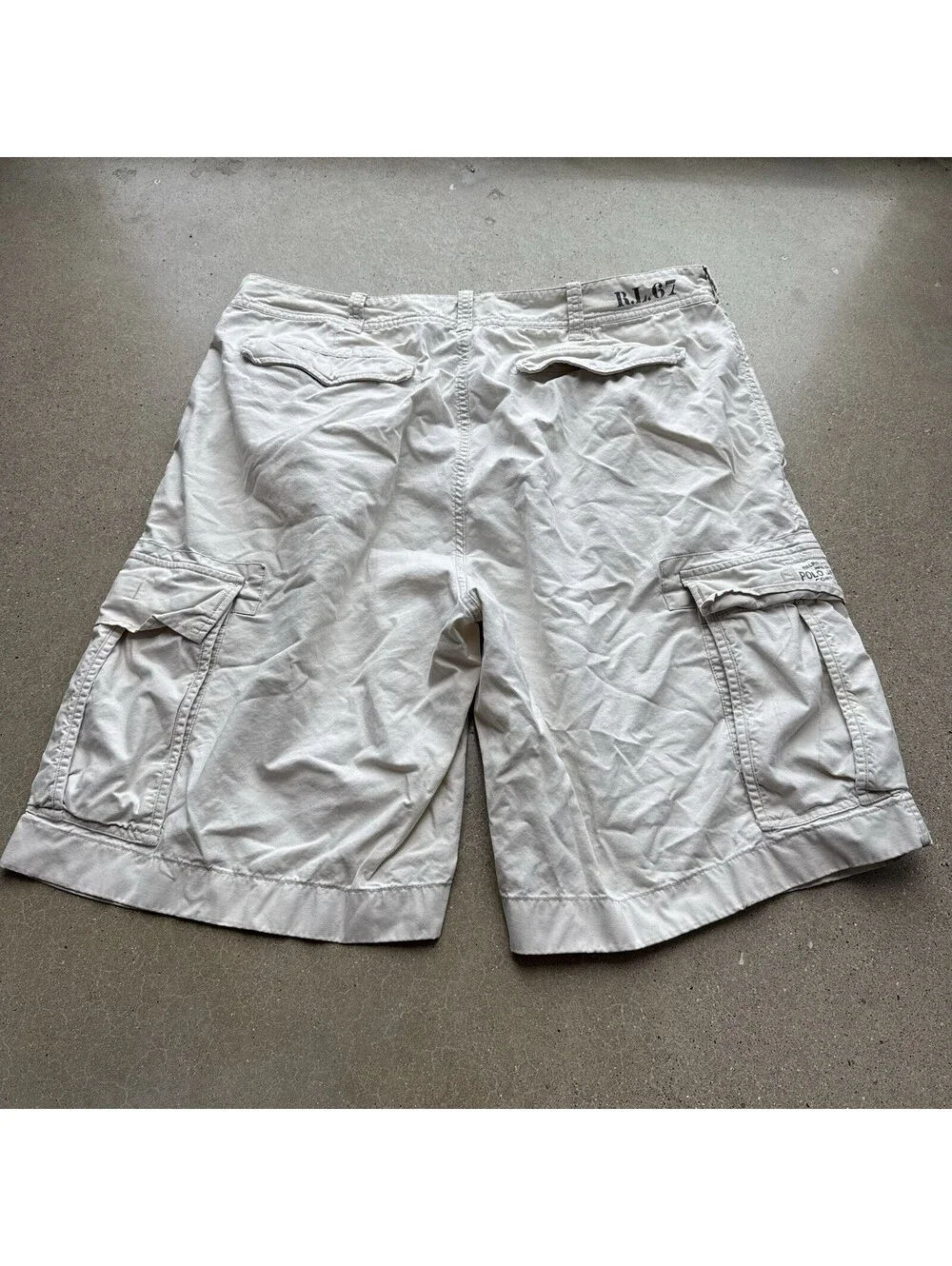 Polo Jeans Co Ralph Lauren Mens 38 Beige Military Cargo Shorts l Y2k Vtg